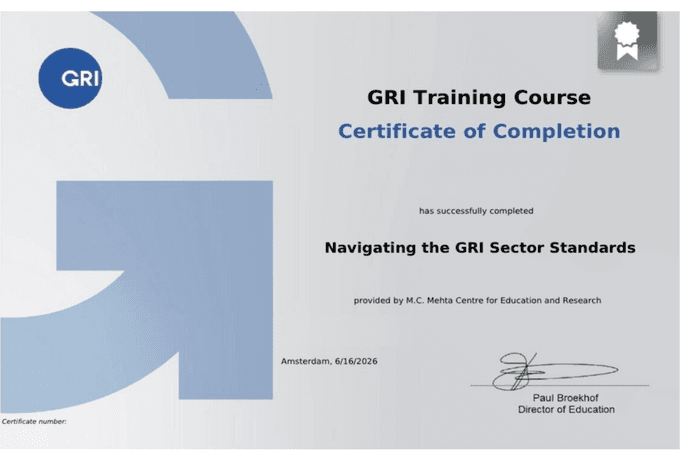 Navigating the GRI Sector Standards — GRI certificate of completion