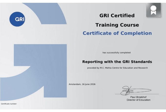 Reporting with the GRI Standards — GRI certificate of completion