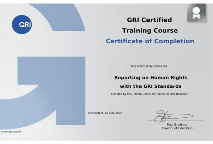 Reporting on Human Rights with the GRI Standards — GRI certificate of completion