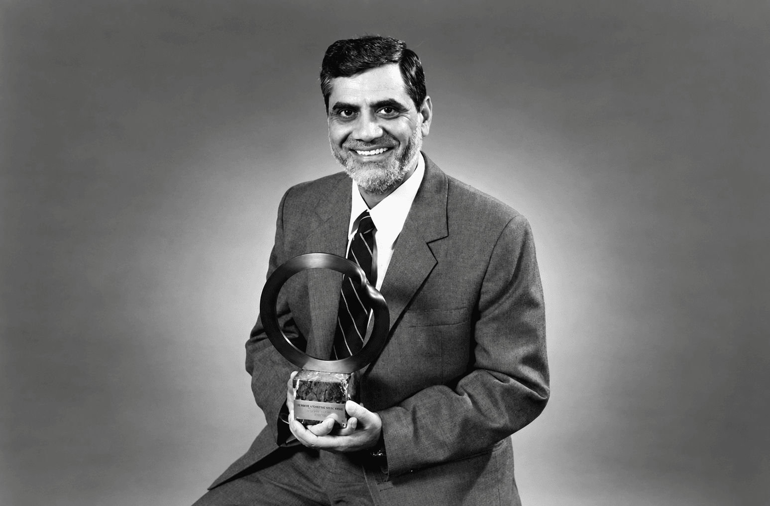 M.C. Mehta receiving an award — black and white photo